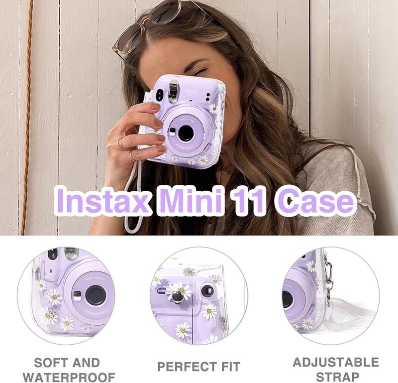 Kit for Fujifilm Instax Mini 11 Instant Camera Film Case Accessories(Case Photo Film Album Selfie Mirror Photo Frames Photo Stickers & Others) (Transparent Daisy)(No Camera)