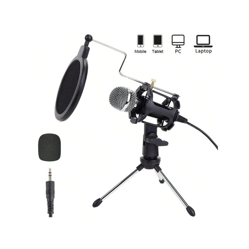 LIUHUAIHAO  Condenser Microphone Recording 3.5mm Interface Plug&Play Live Karaoke Video Conference For PC Computer Gaming With Adjustable Mount Holder