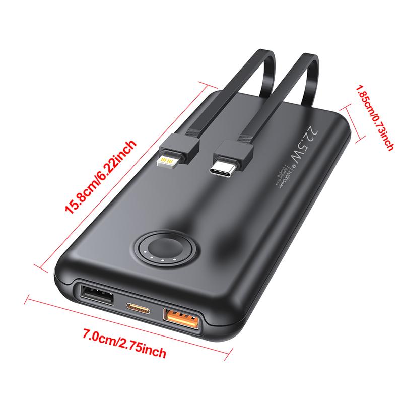 Portable-Charger Power-Bank Cell Battery Fast-Charging - 12,000mAh with Built-in Cables&Cords, 22.5W QC & 20W PD, USB Type C, TSA Approved - External Battery for iPhone, Android, Samsung