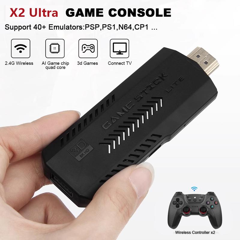 x2 ultra 2.4G Twin Wireless Gamepad, Game Stick , Built-in 128g memory and 30,000 games, support more than 40 kinds of emulators, two player retro game console, family game console, classic arcade games, husband kids' gifts