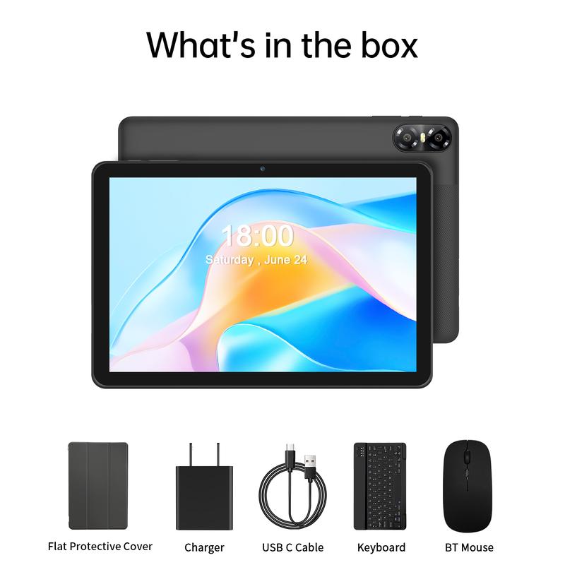 10-inch Tablet Android 14, Octa-Core Processor, 5G 2.4G WiFi6, 6000mAh Battery, 2 in 1 Tablet ,HD IPS Display ,64GB with Keyboard, a Customized Case, Mouse, Dual Camera, Perfect for Work and Play!