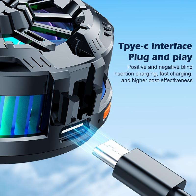 Universal Mobile Phone Cooling Fan, Three-Speed Adjustable Wind Speed, With RGB Lighting Effect And Temperature Display, Can Be Fixed Magnetically Or With A Back Clip, Used For E-sports Live Broadcast (TYPE-C Interface, Plug And Play).