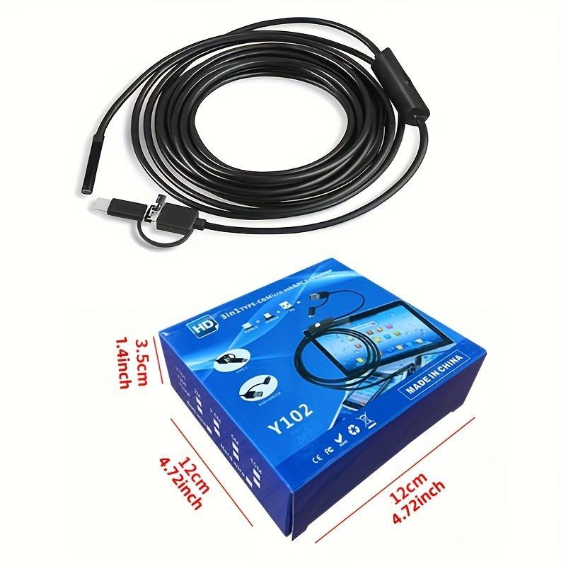 3 In 1 HD Endoscope, 1 Count USB Inspection Camera, HD Display Sink Drain Pipe Camera with 6 LED Light, Adjustable Brightness Industrial Endoscope