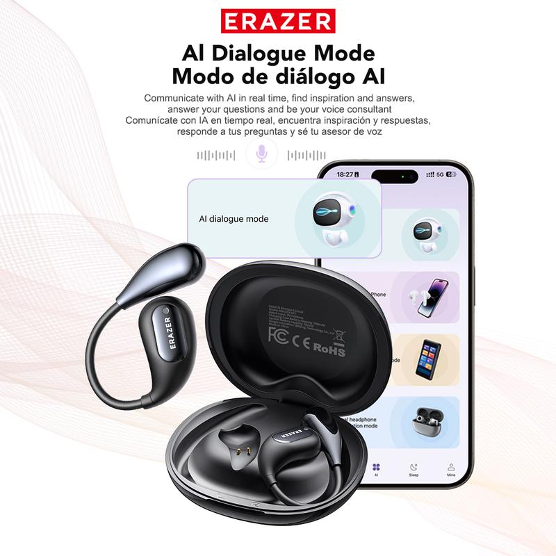 ERAZER XP7 OWS Translation Wireless Earbuds AI Real Time Face-to-Face Bidirectional Simultaneous Interpretation Bluetooth Earphones Support Over 128 Languages Bluetooth Translation Headphones Support Playing Music Phone Calls Headphones Earbuds