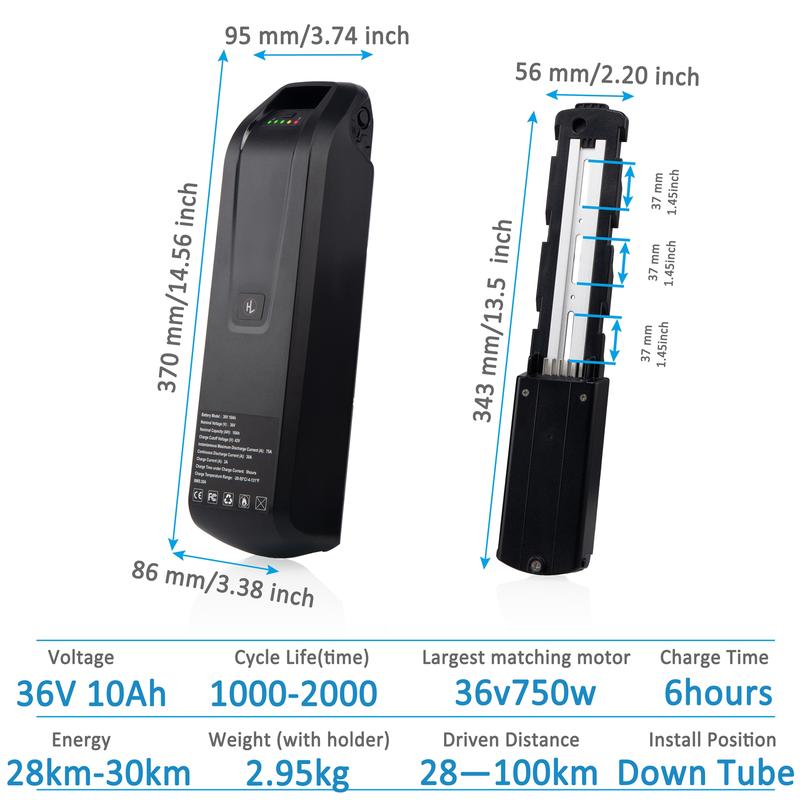 Ebike Battery 36V 10Ah Lithium Battery Ebike Battery Pack with 2A Fast Charger and BMS, USB Interface, LED Battery Indicator,Power Switch, Safety Lock for 750W Electric Bike,Motorcycle（4-Pin）