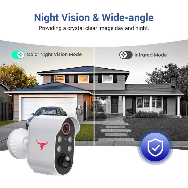 Wireless Security Camera with AI Human Detection, PIR Motion Detect, Night Vision Security Camera, 2-way Talk, Cloud Storage Service, Rechargeable Battery Included, Wi-Fi Camera, Wireless Camera, Battery Camera for Home Security, IP Camera Outdoor, 2.4GHz