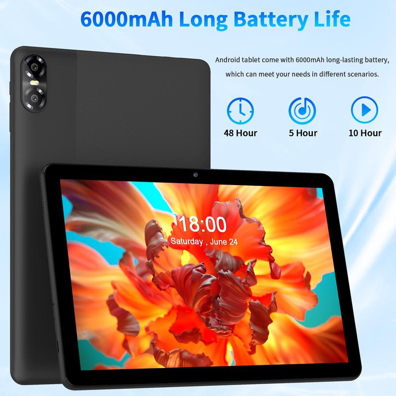 10-inch Tablet Android 14, Octa-Core Processor, 5G 2.4G WiFi6, 6000mAh Battery, 2 in 1 Tablet ,HD IPS Display ,64GB with Keyboard, a Customized Case, Mouse, Dual Camera, Perfect for Work and Play!