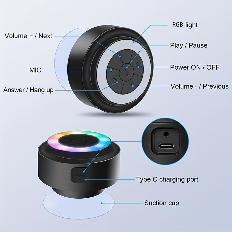 Waterproof Wireless Speaker, Mini Portable Speaker with Suction Cup & Mic, Rechargeable Speaker for Bathroom, Outdoor, Travel, Camping