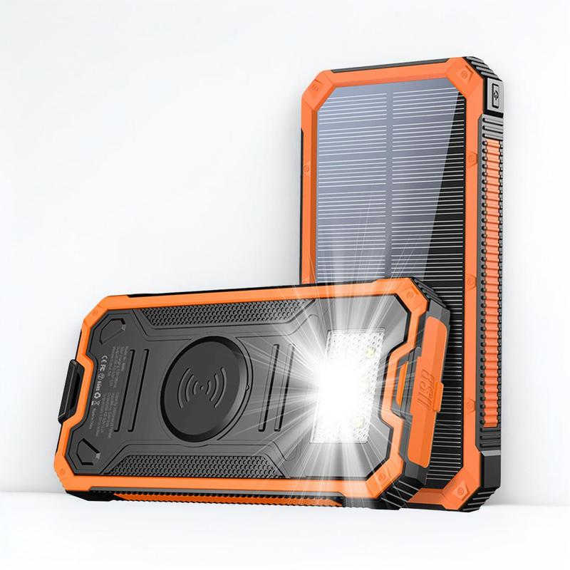 2-USB Ports Solar Power Bank, Wireless Solar Portable Charger for iPhone Huawei Phone, Wireless Solar Phone Charger with LED Light Flashlight, Mobile Charging Device, Smartphone Chargeable Accessories, Back to School