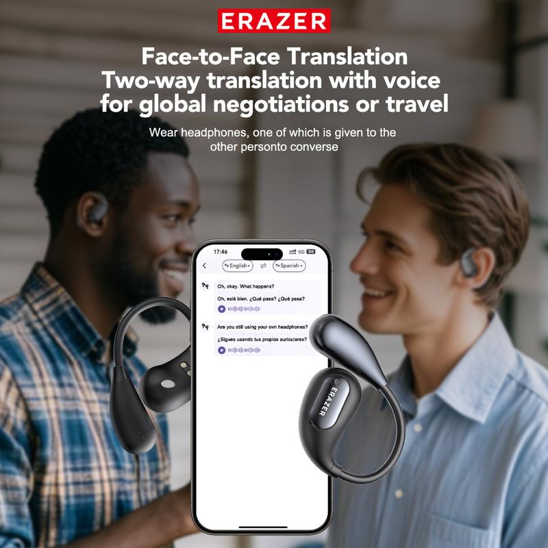 ERAZER XP7 OWS Translation Wireless Earbuds AI Real Time Face-to-Face Bidirectional Simultaneous Interpretation Bluetooth Earphones Support Over 128 Languages Bluetooth Translation Headphones Support Playing Music Phone Calls Headphones Earbuds