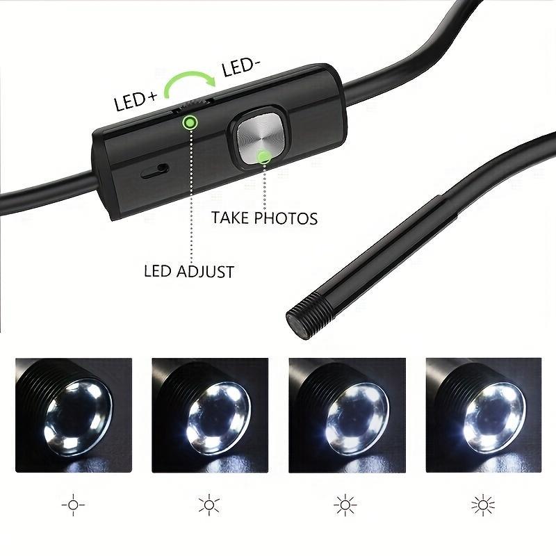 3 In 1 HD Endoscope, 1 Count USB Inspection Camera, HD Display Sink Drain Pipe Camera with 6 LED Light, Adjustable Brightness Industrial Endoscope