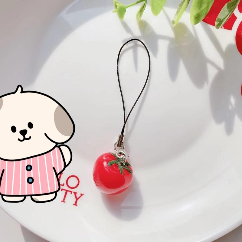 Cute Strawberry & Tomato Design Phone Chain, 3 Counts pack Phone Lanyard, Phone Strap for Women & Girls, Mobile Phone Decoration Accessories