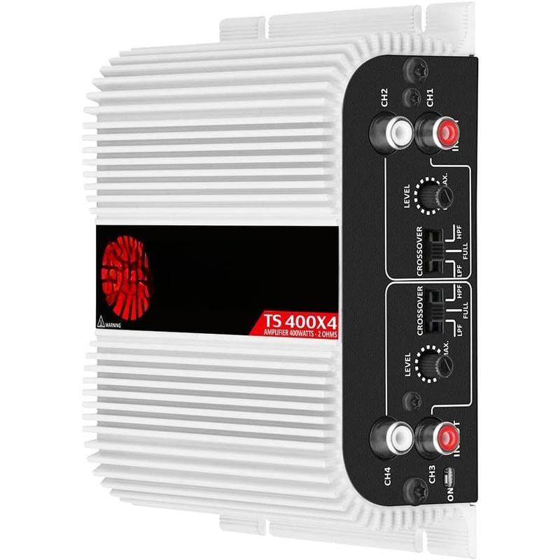 Taramps TS 400x4 400 watts RMS 4 Channels Full Range  Audio Amplifier, 2 Bridged Channels, RCA Input Class D, Output Power, Multichannel Amplifier System, Small - TS400X4