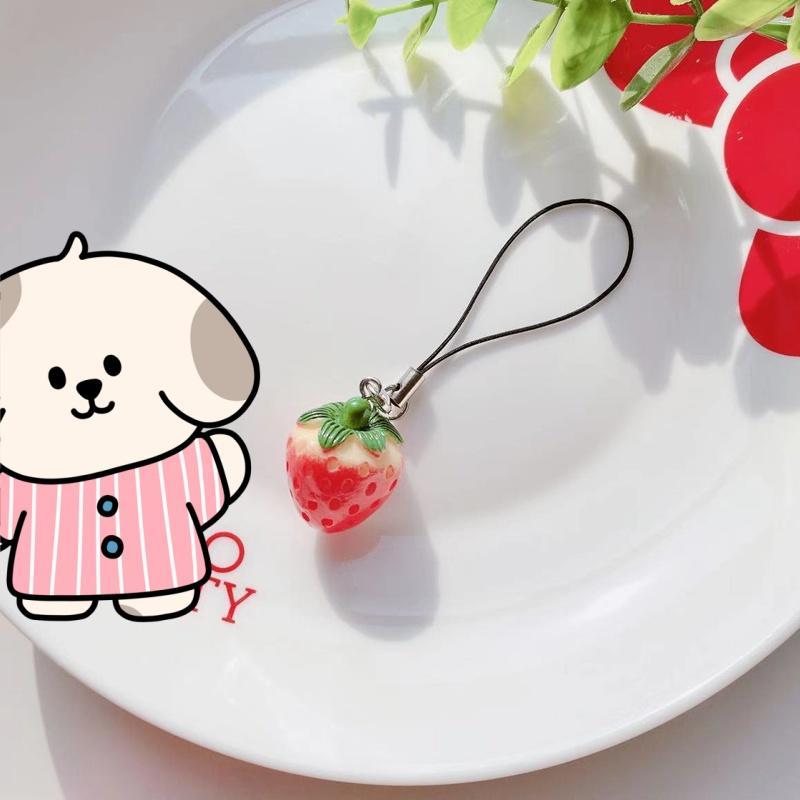 Cute Strawberry & Tomato Design Phone Chain, 3 Counts pack Phone Lanyard, Phone Strap for Women & Girls, Mobile Phone Decoration Accessories