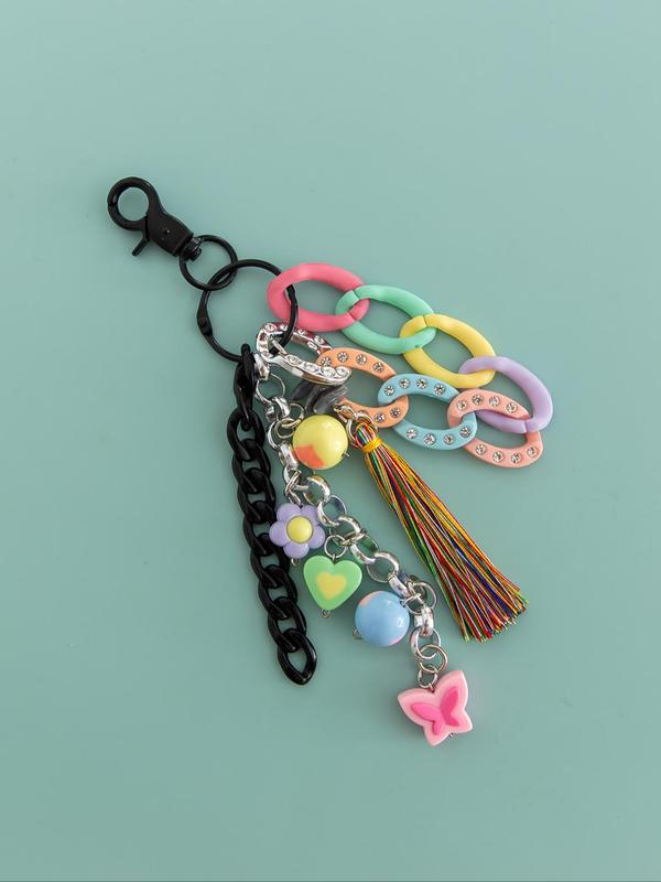 Cute Flower & Heart & Tassel & Chain Design Keychain, Fashionable Phone Lanyard, Anti-lost Phone Strap for Women & Girls, Mobile Phone Decoration Accessories