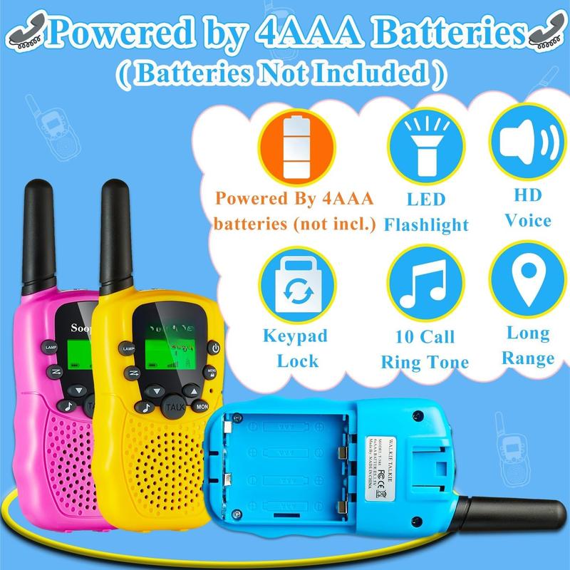 Walkie Talkie for Kids 3 Pack, Kids Walkie Talkies for Girls and Boys, Long Range Walkie Talkie Toys with Flashlight & 22 Channels. Boys Girls Toys Gifts for Kids Age 3-12(Blue Pink Yellow, 3Pack)