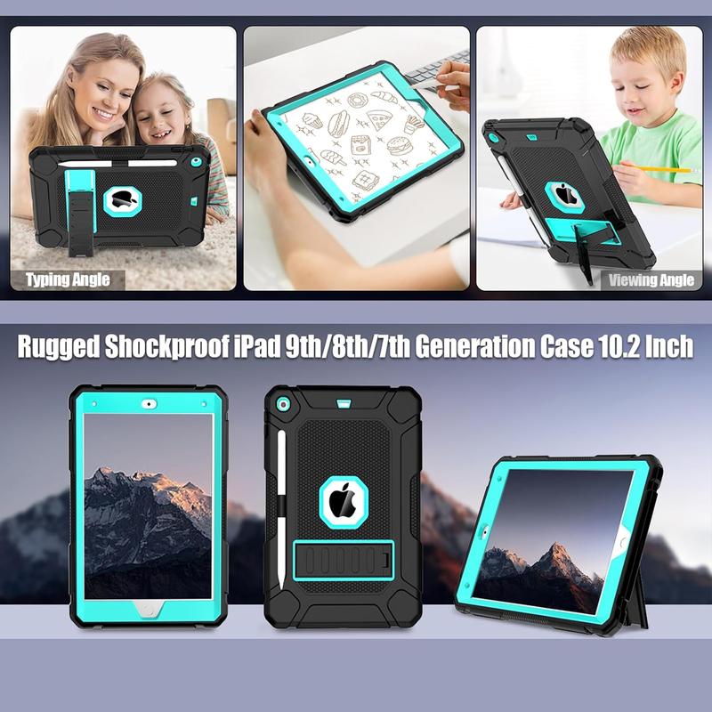 Case for iPad 9th  8th  7th Generation (2021 2020 2019), iPad 10.2 Case with Pencil Holder & Kickstand, Hybrid Shockproof Protective Cover Case for iPad 9 8 7 Gen 10.2