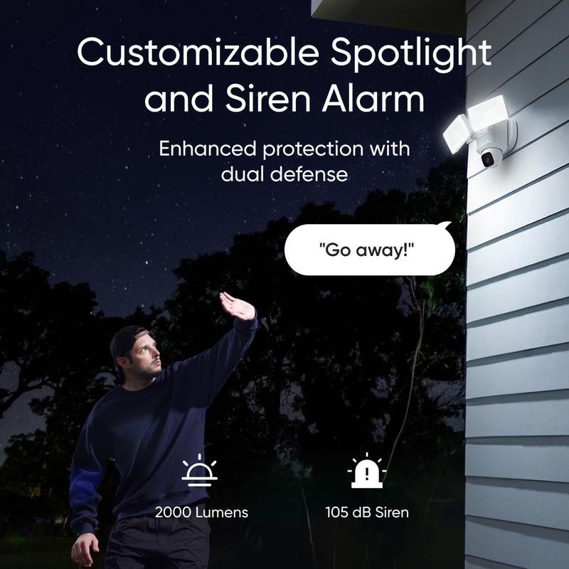 eufy Floodlight Camera E30, Security Camera Outdoor, 360° Pan and Tilt, AI Detection and Tracking, 2K Video, 2.4GHz Wi-Fi, 2,000 Lumens, Custom Voice and Light Alerts, 24 7 Recording, No Monthly Fee