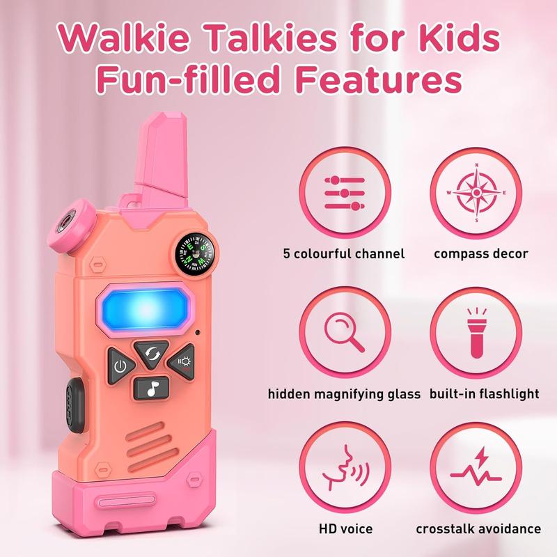 Walkie Talkies for Kids with Colourful Channels,Fun Toy with Compass Flashlight and Magnifying Glass,Perfect Christmas Birthday Gift Toy Gifts for 3 4 5 6 7 8 9-12 Year Old Boys Girls