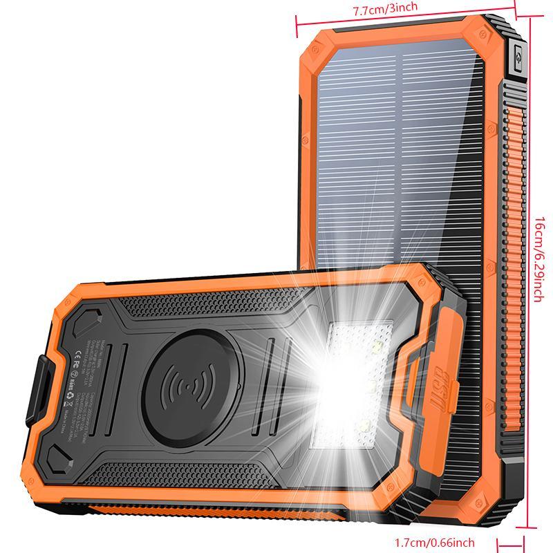 2-USB Ports Solar Power Bank, Wireless Solar Portable Charger for iPhone Huawei Phone, Wireless Solar Phone Charger with LED Light Flashlight, Mobile Charging Device, Smartphone Chargeable Accessories, Back to School