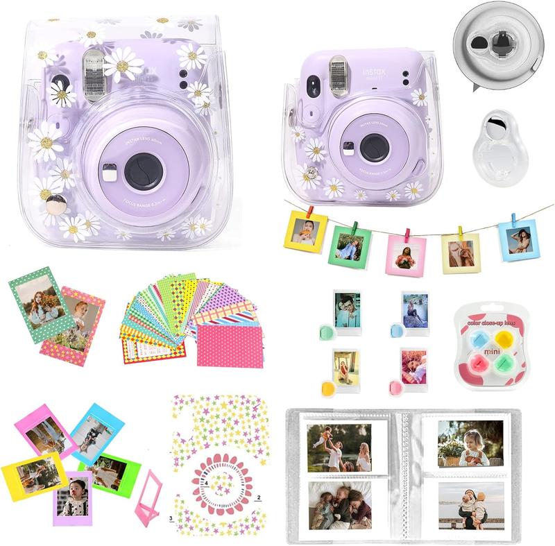 Kit for Fujifilm Instax Mini 11 Instant Camera Film Case Accessories(Case Photo Film Album Selfie Mirror Photo Frames Photo Stickers & Others) (Transparent Daisy)(No Camera)