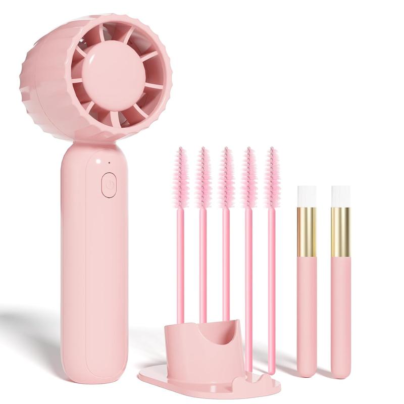 Handheld Lash Fan Mini Portable 3 Speeds Eyelash Fan USB Rechargeable Mini Fan with Makeup Brushes and Mascara Brushes Lash Fan Dryer for Eyelash Extensions for Women Girls Button Charging