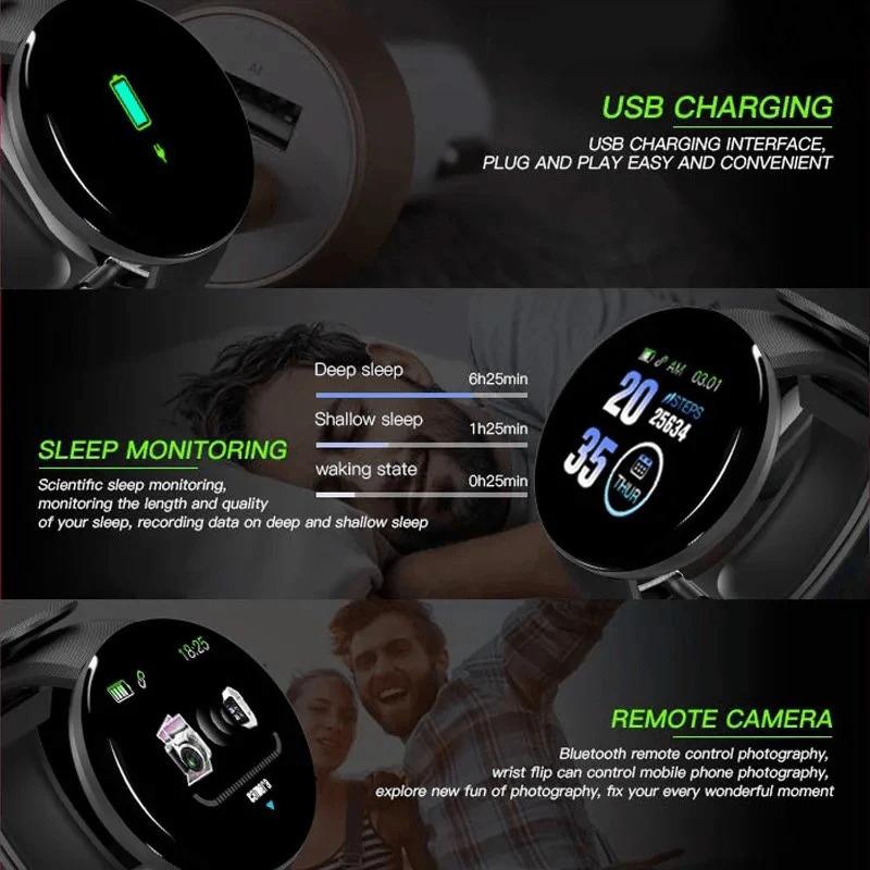 D18 Macaron Real stepcount Smart Watch Exercise Stepcount Connected Smartwatches For Men and Women Available For Ios Android B41