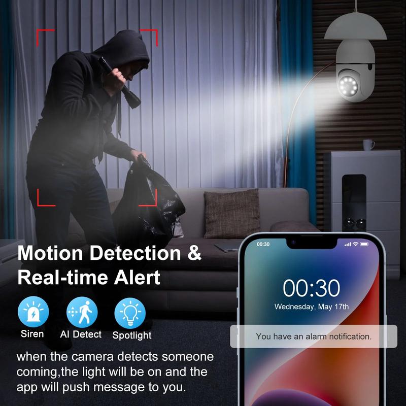 E27 Bulb 5MP Cameras Wifi Surveillance Video Monitor Night Vision Full Color Human Tracking 4X Zoom Wireless Security Protection