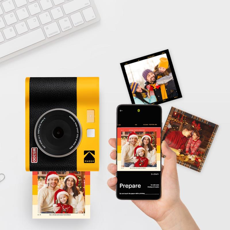 KODAK Mini Shot 3 ERA 2-in-1 Instant Camera and Photo Printer Gift Bundle (3x3) (Camera + 68 Sheets + Accessories)