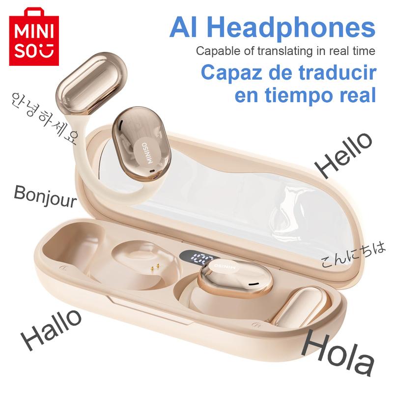 MINISO M61 AI Open Ear Translation Wireless Bluetooth Earbuds Support 135 Languages Real Time Bluetooth Translator Support Playing Music Phone Calls Headphones