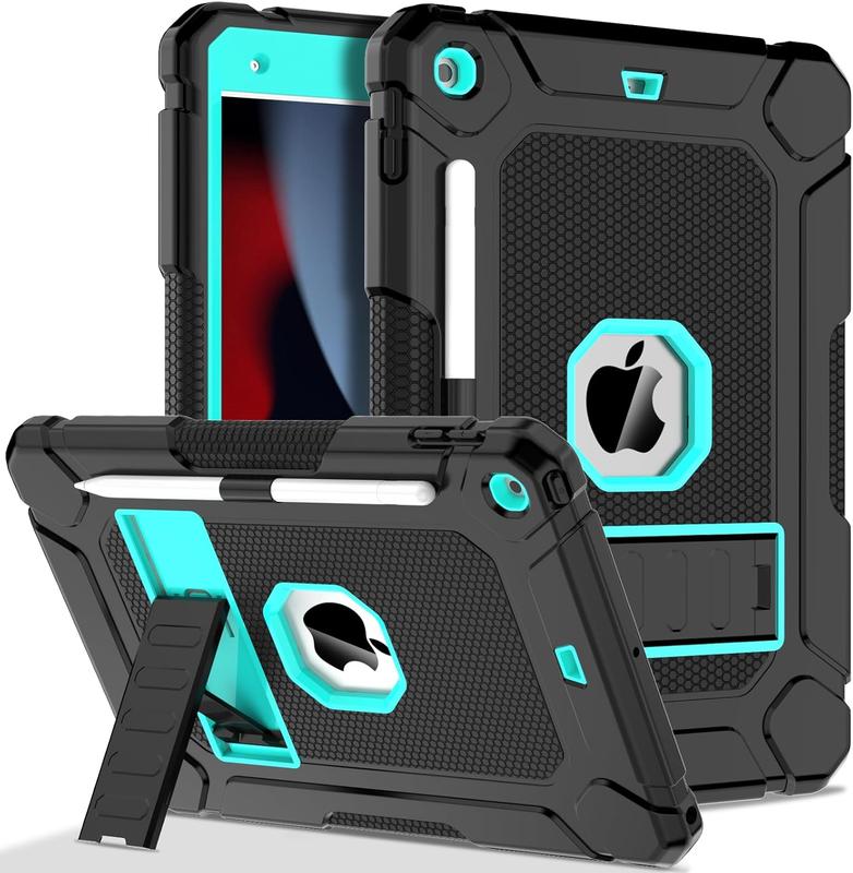 Case for iPad 9th  8th  7th Generation (2021 2020 2019), iPad 10.2 Case with Pencil Holder & Kickstand, Hybrid Shockproof Protective Cover Case for iPad 9 8 7 Gen 10.2