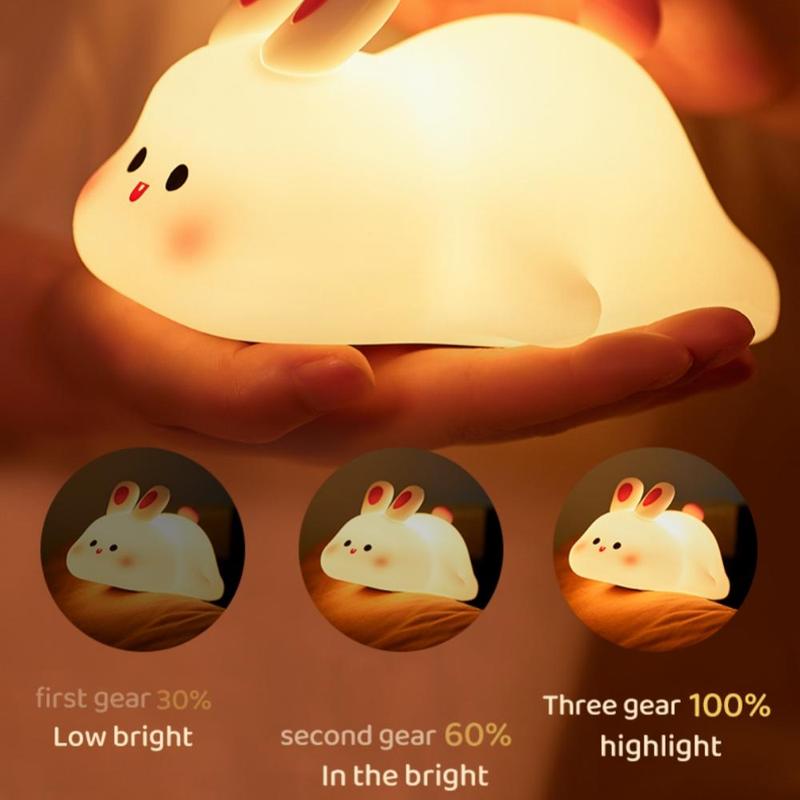 Cute Rabbit Design Night Light, USB Rechargeable Silicone Lamp, Decorative Light for Bedroom, Living Room, Home Decor, Gift for Friends