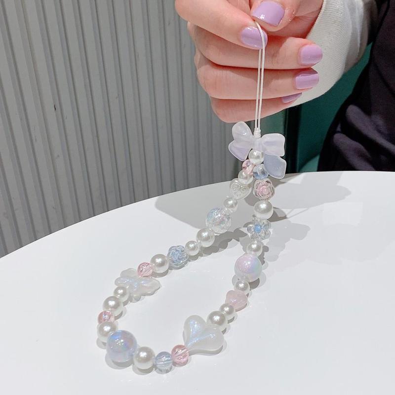 Cute Bow-knot Design Beaded Phone Chain, Fashionable Phone Lanyard, Fashion Phone Decoration Accessories for Women & Girls