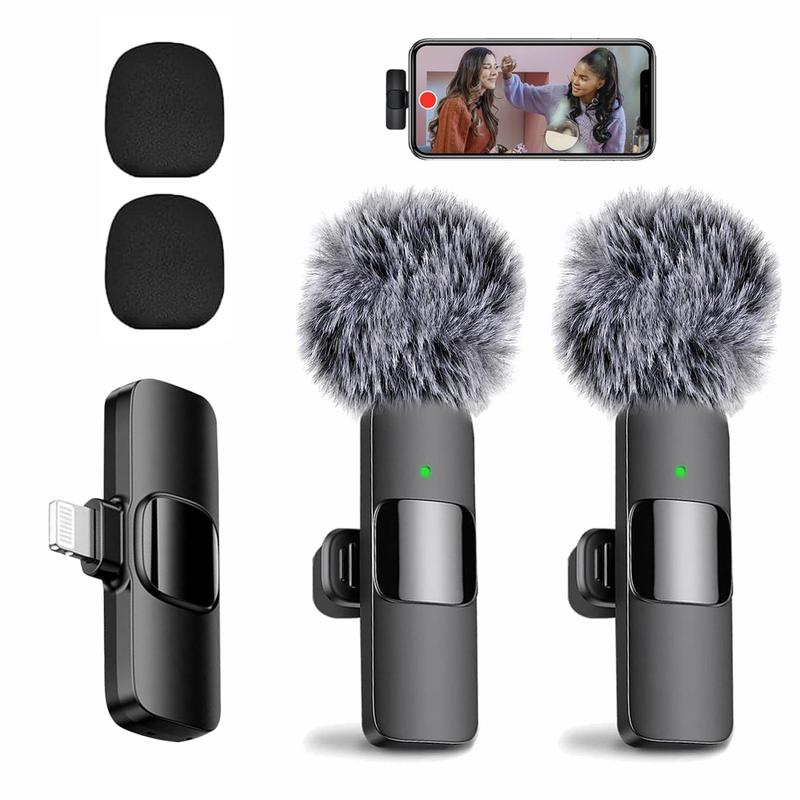 2 pieces Wireless Lavalier Microphones for iPhone, Android, iPad - Mini Wireless Clip-on Microphones Crystal Clear Sound Quality for Recording, Live Streaming,Vlog, christmas gift ideas Black Friday Deals tiktok shop store