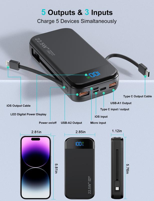 32000mAh Large Capacity Power Bank, 22.5W Fast Charging Portable Charger USB C in & Out  PD 3.0+QC 4.0 LED Display Phone Battery Pack Compatible with iPhone 16 15 14 13 12 Pro Samsung S21 Google LG iPad