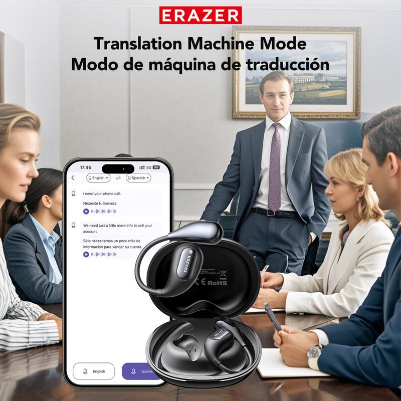 ERAZER XP7 OWS Translation Wireless Earbuds AI Real Time Face-to-Face Bidirectional Simultaneous Interpretation Bluetooth Earphones Support Over 128 Languages Bluetooth Translation Headphones Support Playing Music Phone Calls Headphones Earbuds