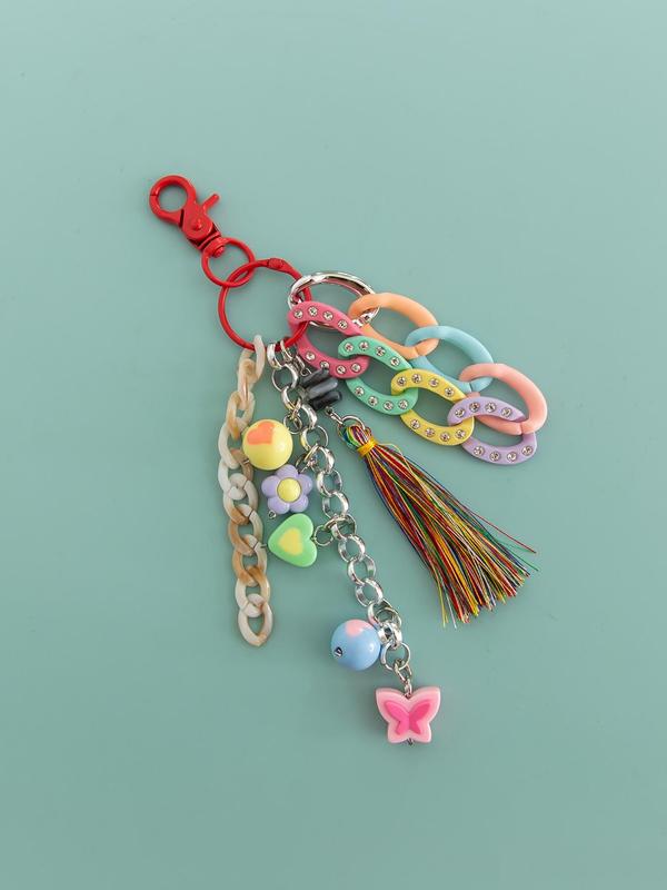 Cute Flower & Heart & Tassel & Chain Design Keychain, Fashionable Phone Lanyard, Anti-lost Phone Strap for Women & Girls, Mobile Phone Decoration Accessories