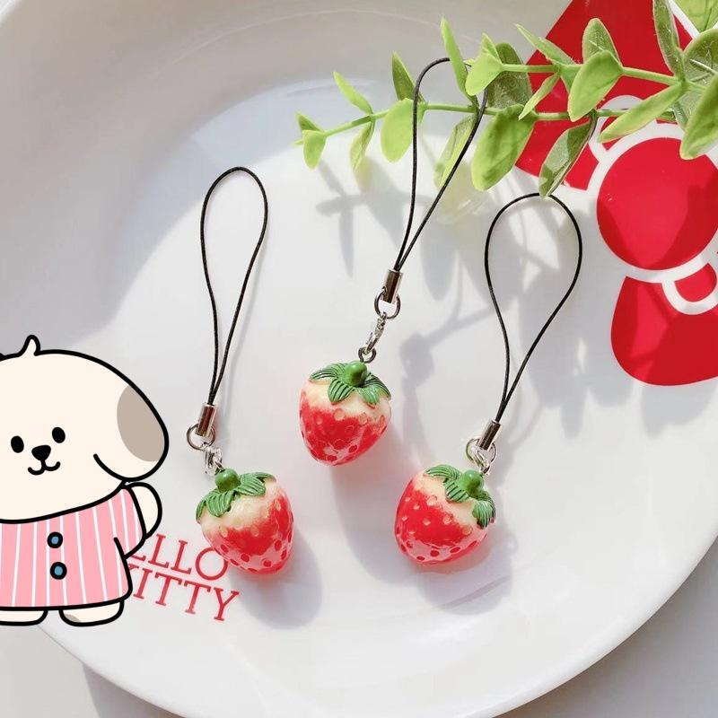 Cute Strawberry & Tomato Design Phone Chain, 3 Counts pack Phone Lanyard, Phone Strap for Women & Girls, Mobile Phone Decoration Accessories