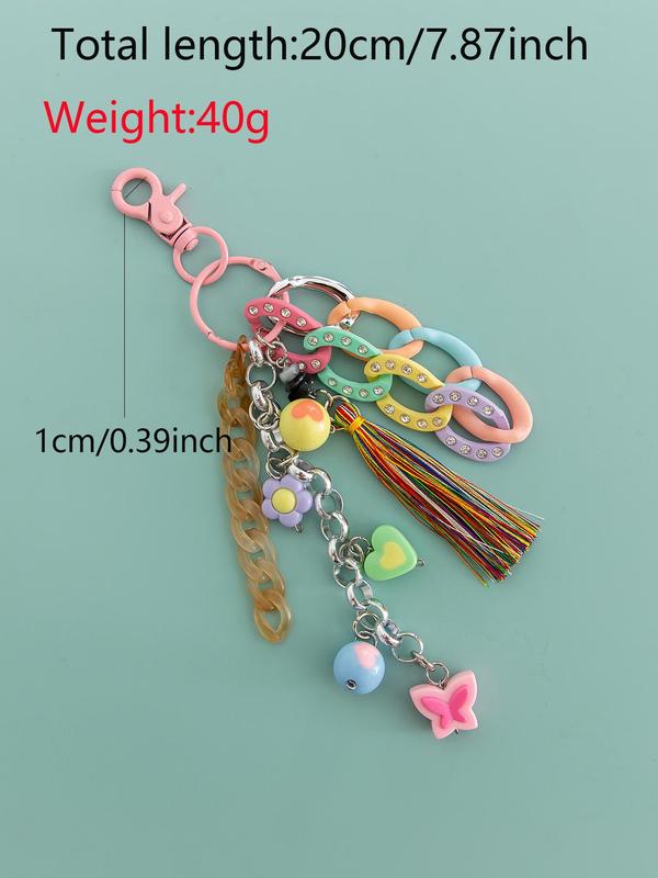 Cute Flower & Heart & Tassel & Chain Design Keychain, Fashionable Phone Lanyard, Anti-lost Phone Strap for Women & Girls, Mobile Phone Decoration Accessories