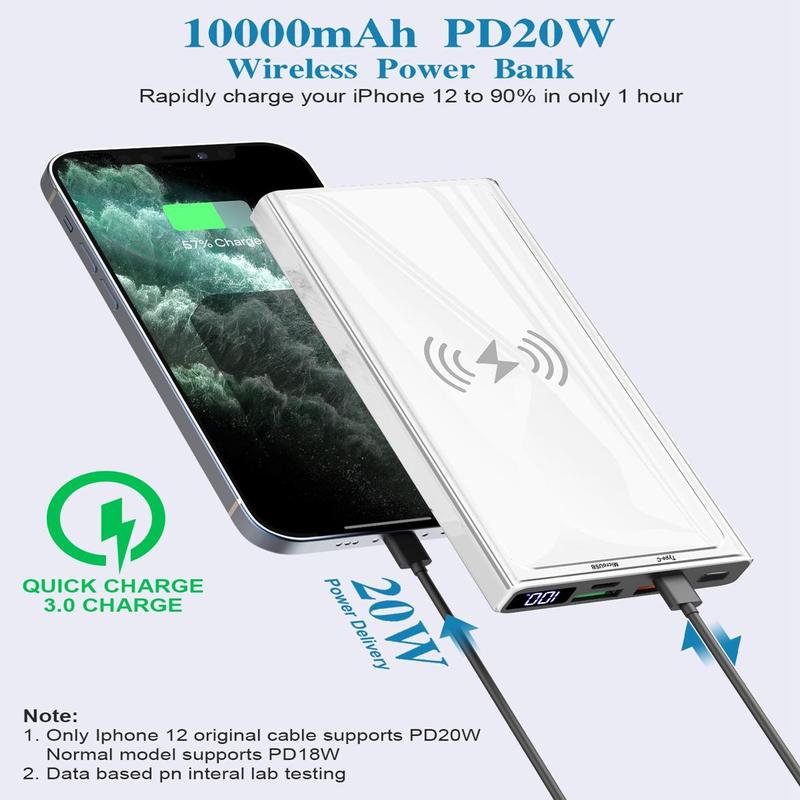 Music Festival 10000mAh Wireless Power Bank, 1 Count 22.5W PD20W QC3.0 Fast Charger Power Bank, Smartphone Charging Devices, Compact Smart Device Charger, Wireless Charger for iPhone