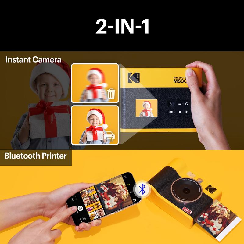 KODAK Mini Shot 3 ERA 2-in-1 Instant Camera and Photo Printer Gift Bundle (3x3) (Camera + 68 Sheets + Accessories)