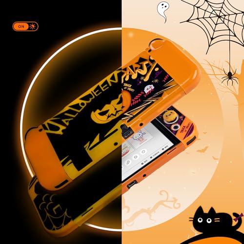 GeekShare Protective Case for NS & Switch OLED Hard Shell Slim Cover Case Compatible with Nintendo Switch OLED and Joy Con - Halloween Party