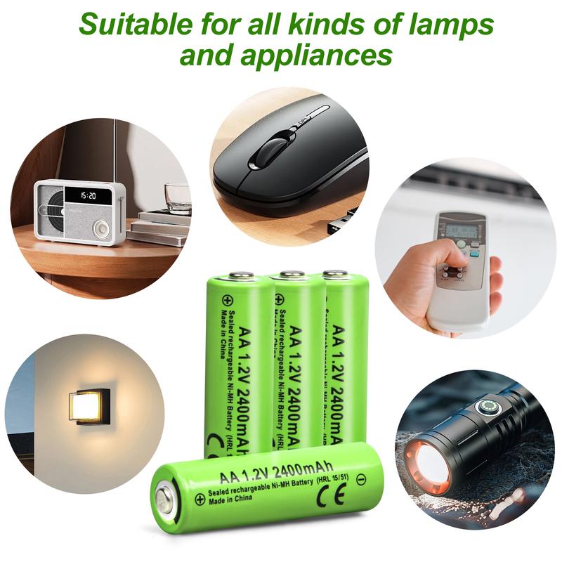 8 16pcs, AA Rechargeable Batteries 1.2V 2400mAh Rechargeable Batteries for Remote Controls, Toys,Smoke Alarms, Remote Controllers,Cameras, Radios, Alarmm Clocks,Wireless Mice, Shavers