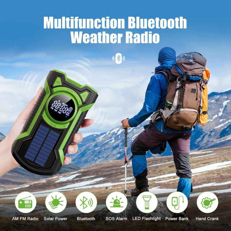 Solar Powered 5000mAh Radio, Waterproof Emergency Radio with Solar Panel, Portable Hand Crank Radio with Power Bank Function for Outdoor Camping Hiking