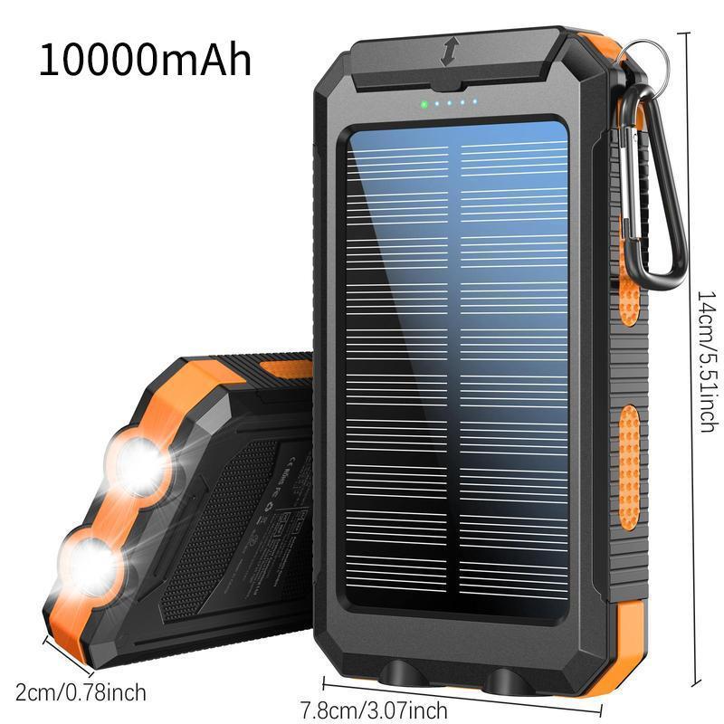 Portable Power Bank, 1 Count Solar Powered Mobile Charger for Summer, 10000mAh Dual USB Output Port Power Bank with LED Light, Solar Mobile Charger Power Bank Compatible with iPhone & Android Smartphone, Phone Accessories