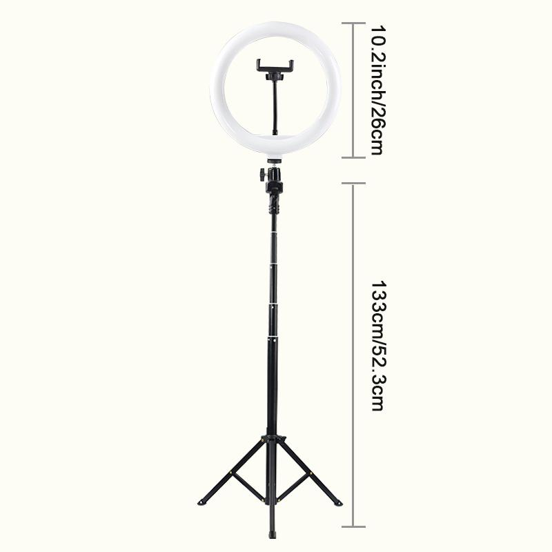 10-Inch Round LED Ring Light with 52.3-inch Adjustable Desktop Stand - USB-Powered, Portable Selfie Ring Light for Live Streaming, Photography, Vlogging, Makeup Lighting & Video Recording