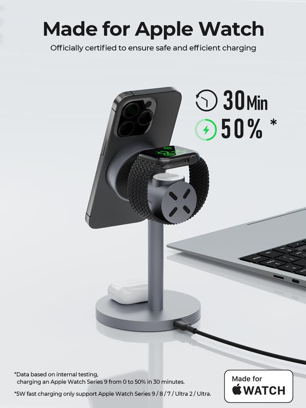 AUKEY LC-MC311 Magnetic Qi2 15W Wireless Charging Station 3 in 1 Adjustable Angle Charger For iPhone Apple Watch AirPods