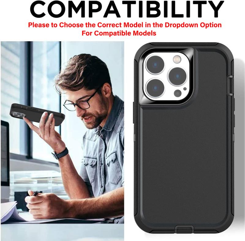 [3 in 1] Heavy Duty Rugged Case For Apple iPhone 16 15 14 Plus 13 12 11 Pro Max Shockrproof Defender Cover with [Screen Protector] + [Camera Lens Protector]