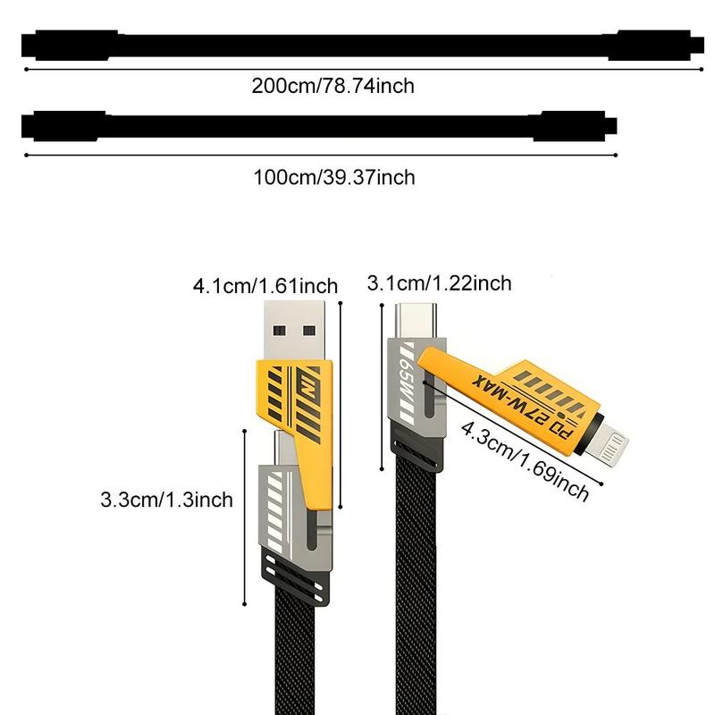 4 in 1 Fast Charging Cable, PD 65W 27W USB Cable for iPhone 15 13 12 11 14 Pro Max iPad Xiaomi 14 13 12 Pro Samsung S24 S23 S22Ultra, Dual Type C Quick Charge Wire