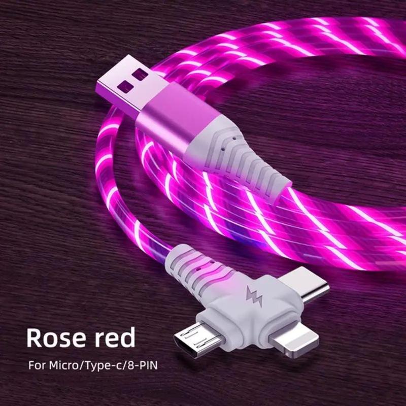 3 in 1 USB Charging Cable, Phone Charging Cable LED Lighting Data Cable, Glow in the Dark Data Cable, Charging Cable for iPhone Android